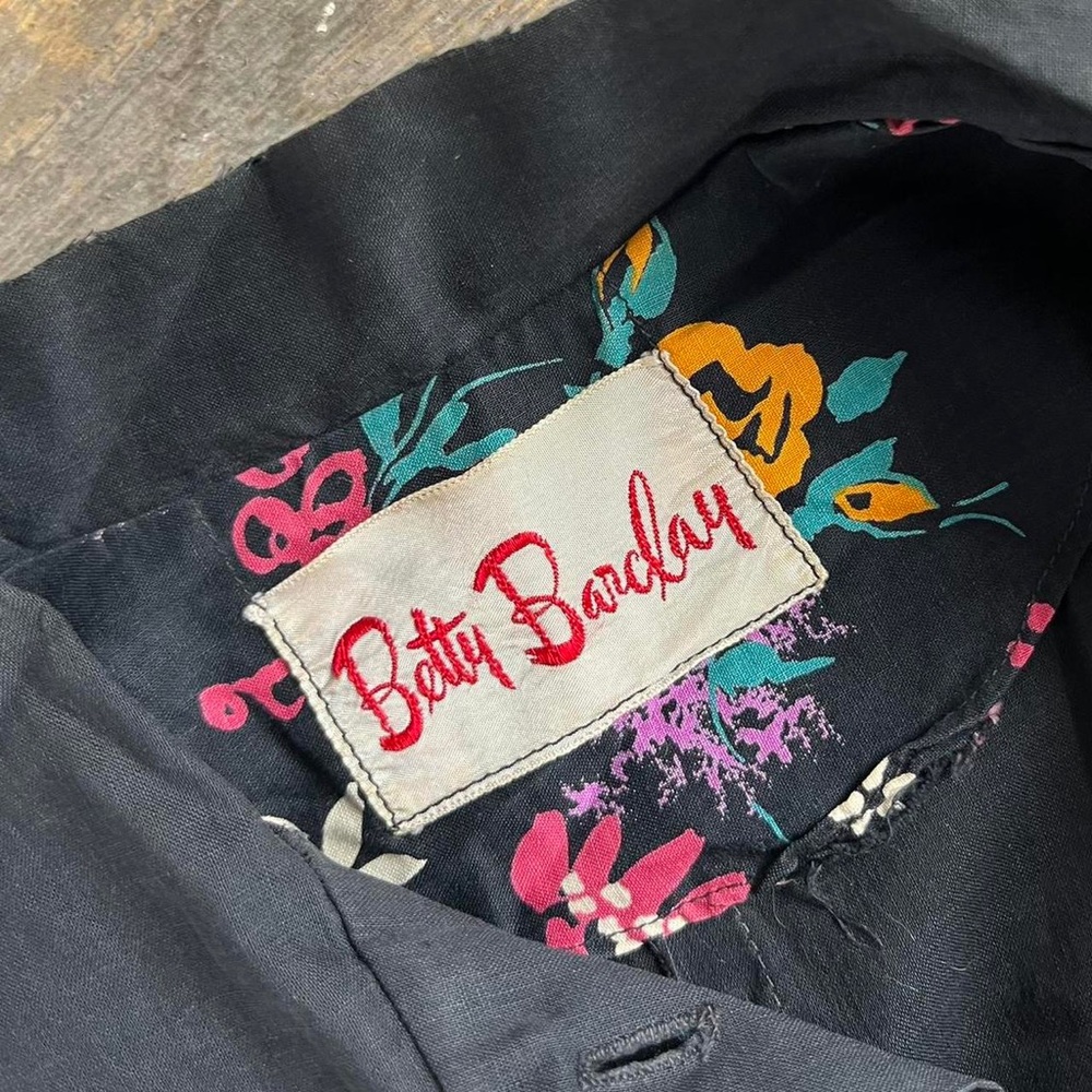 50s Vintage Betty Barclay Cute Floral Black Cotton Cottage Dress XS Small 2 4 6 - Picture 5 of 5